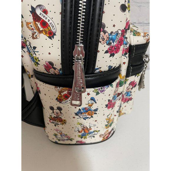 Loungefly Disney Mickey And Friends Tattoo Mini Backpack White Black Bag NEW - Picture 10 of 11